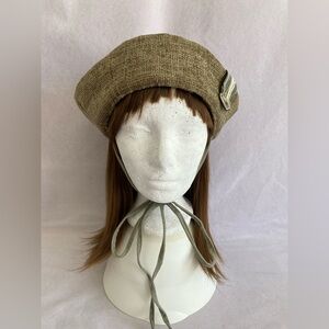 Fem Philosophy Olive Beret with Ribbon Accent